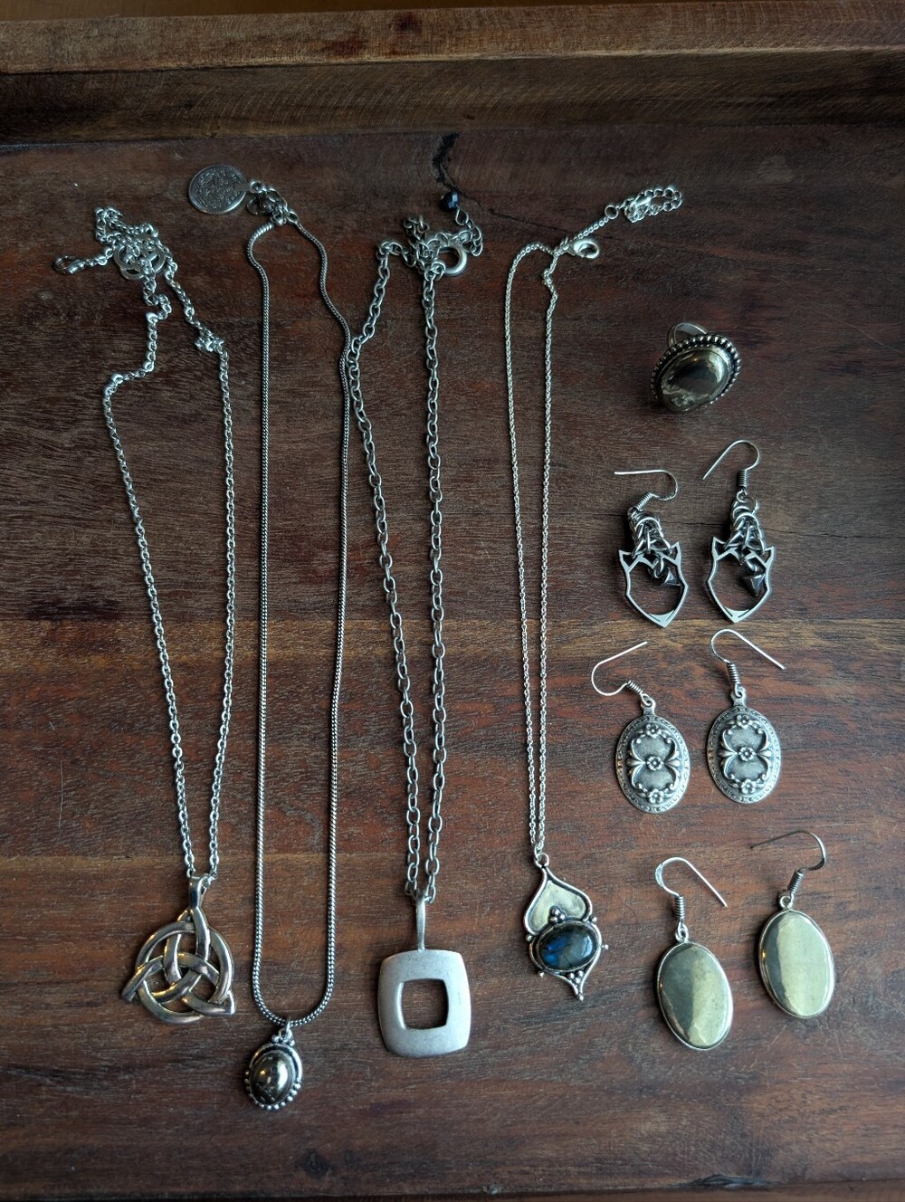 Edgy Silver Jewelry Lot | Labradorite, Pyrite & Celtic | 8 Pc Bundle Goth Alt
